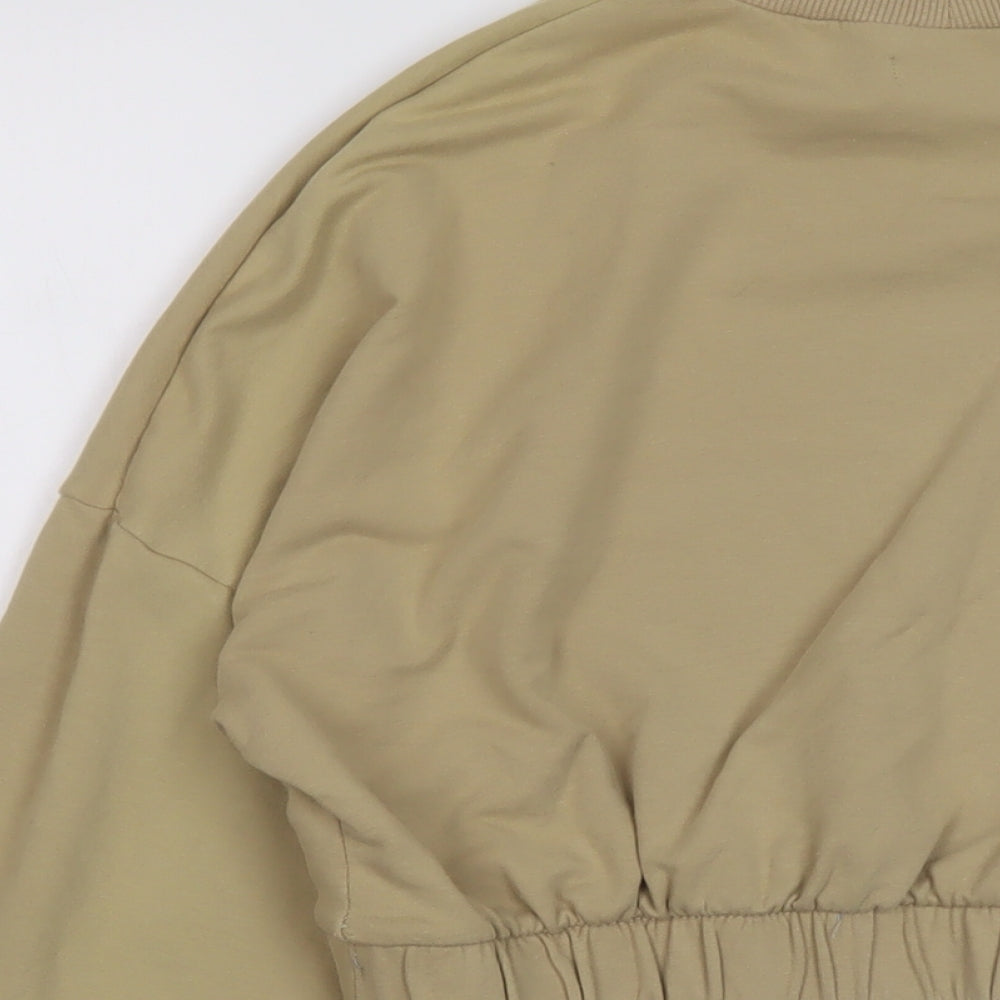 Brand and care label for Bershka women’s beige cotton pullover sweatshirt, size M, pullover