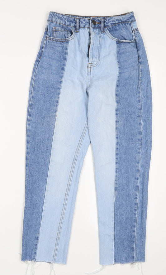 Stradivarius Womens Blue Cotton Straight Jeans Size 4 L24 in Regular Zip