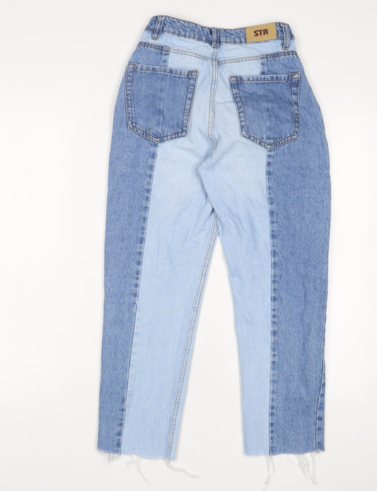 Stradivarius Womens Blue Cotton Straight Jeans Size 4 L24 in Regular Zip