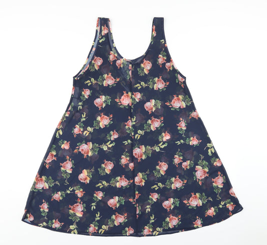 Chaslyn Womens Blue Floral Polyester A-Line Size S Scoop Neck Pullover