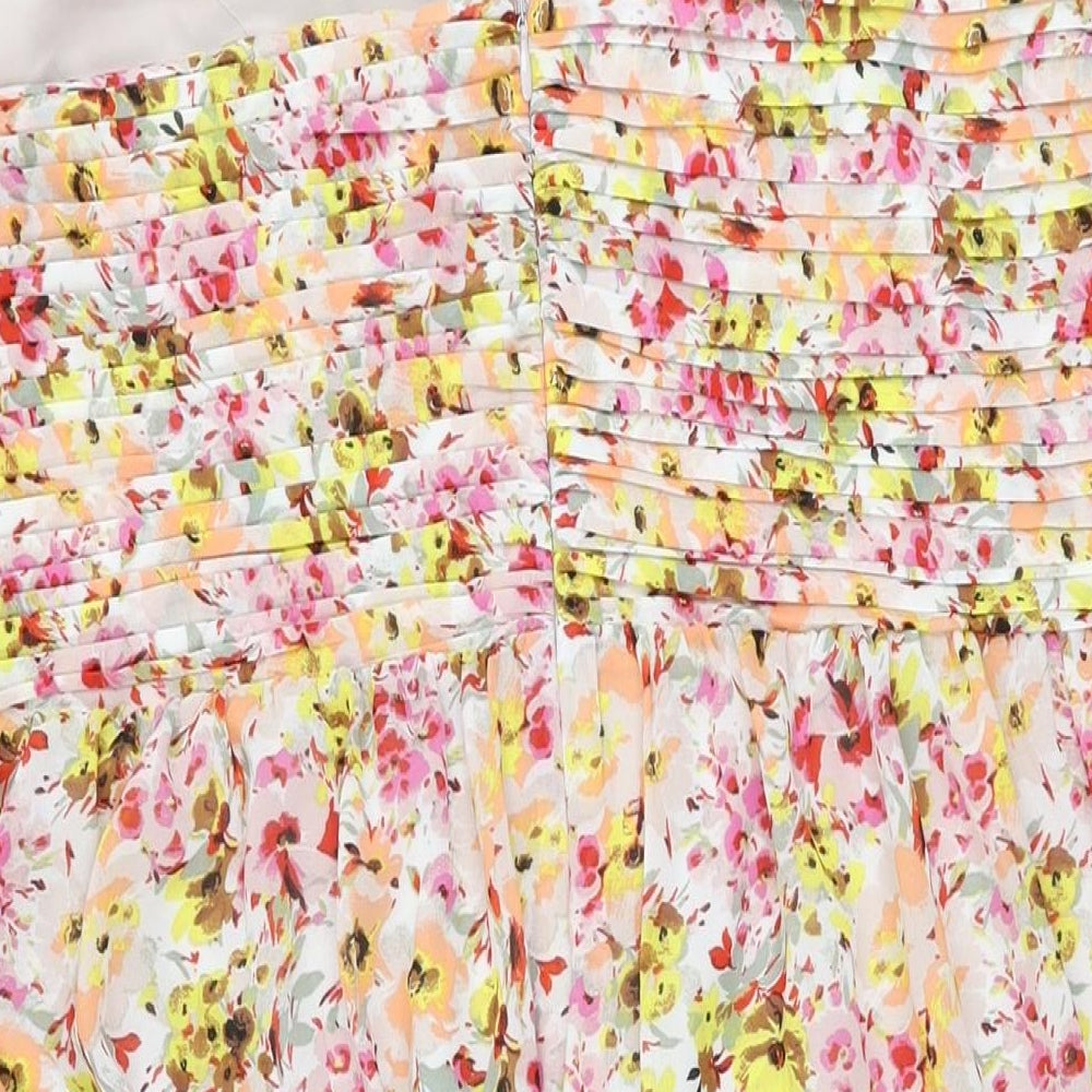 Marks and Spencer Womens Ivory Floral Polyester A-Line Size 22 Halter Zip