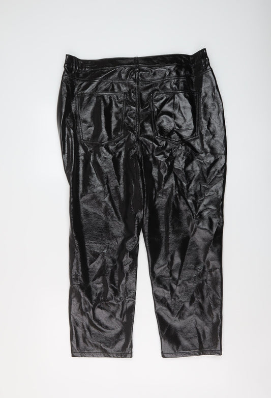 Marks and Spencer Womens Black Polyurethane Trousers Size 16 L26 in Regular Button
