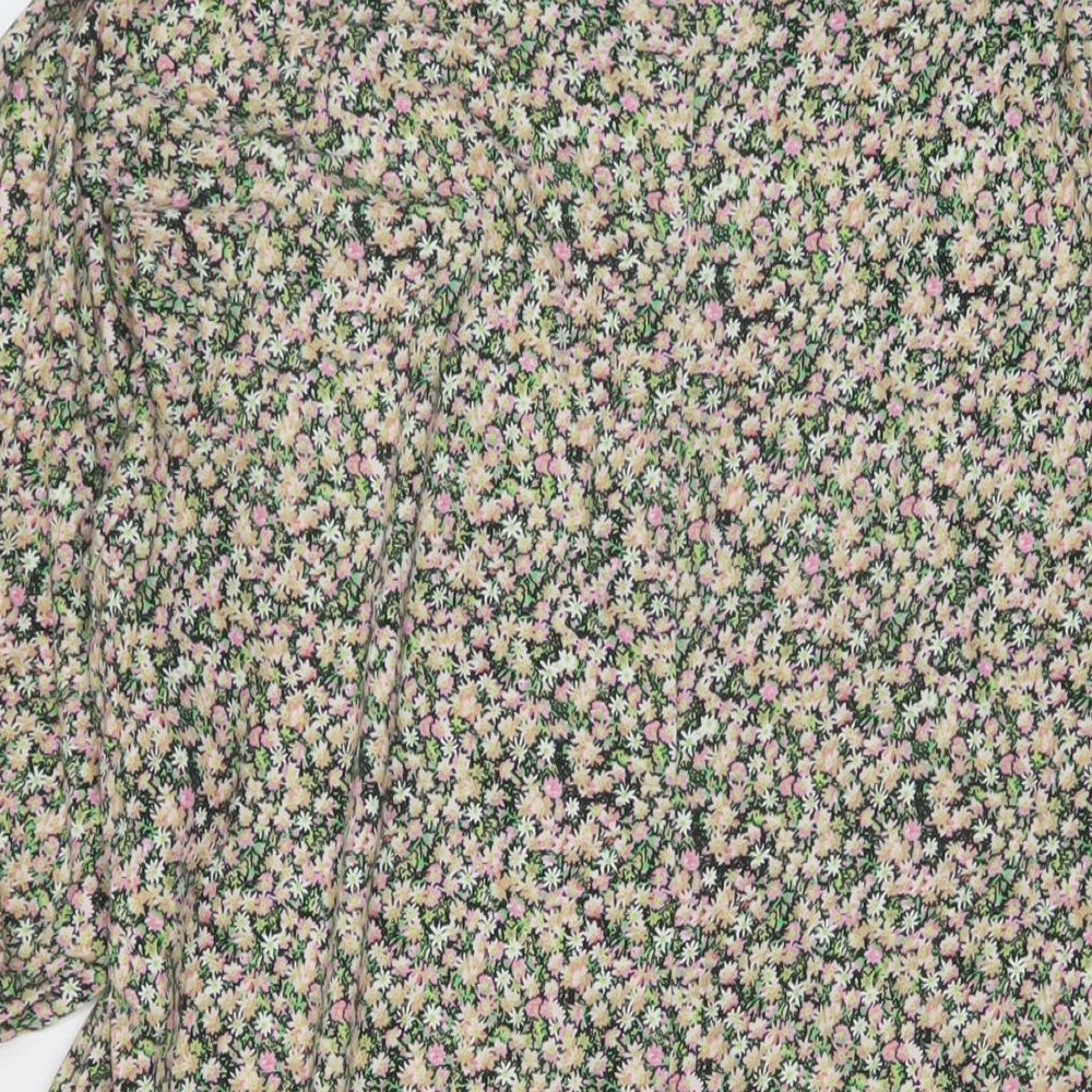 Brand and care label for ASOS women’s multicoloured floral cotton a-line, size UK 14, scoop neck pullover