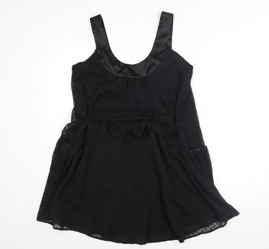 Miss Selfridge Womens Black Polyester Shift Size 12 Scoop Neck Pullover - Belted Pockets