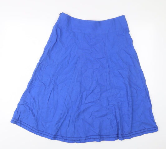 Maine Womens Blue Linen A-Line Skirt Size 10 Zip - Embroidered