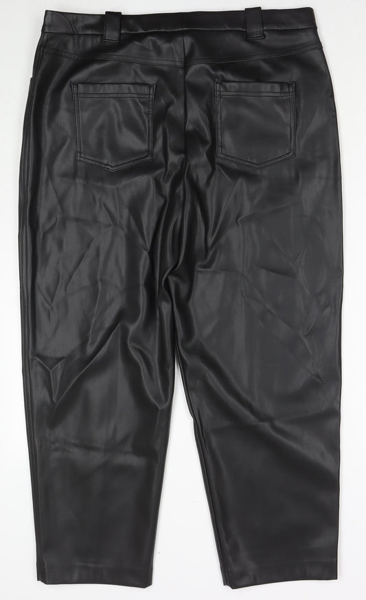Marks and Spencer Womens Black Polyester Trousers Size 18 L26 in Regular Zip
