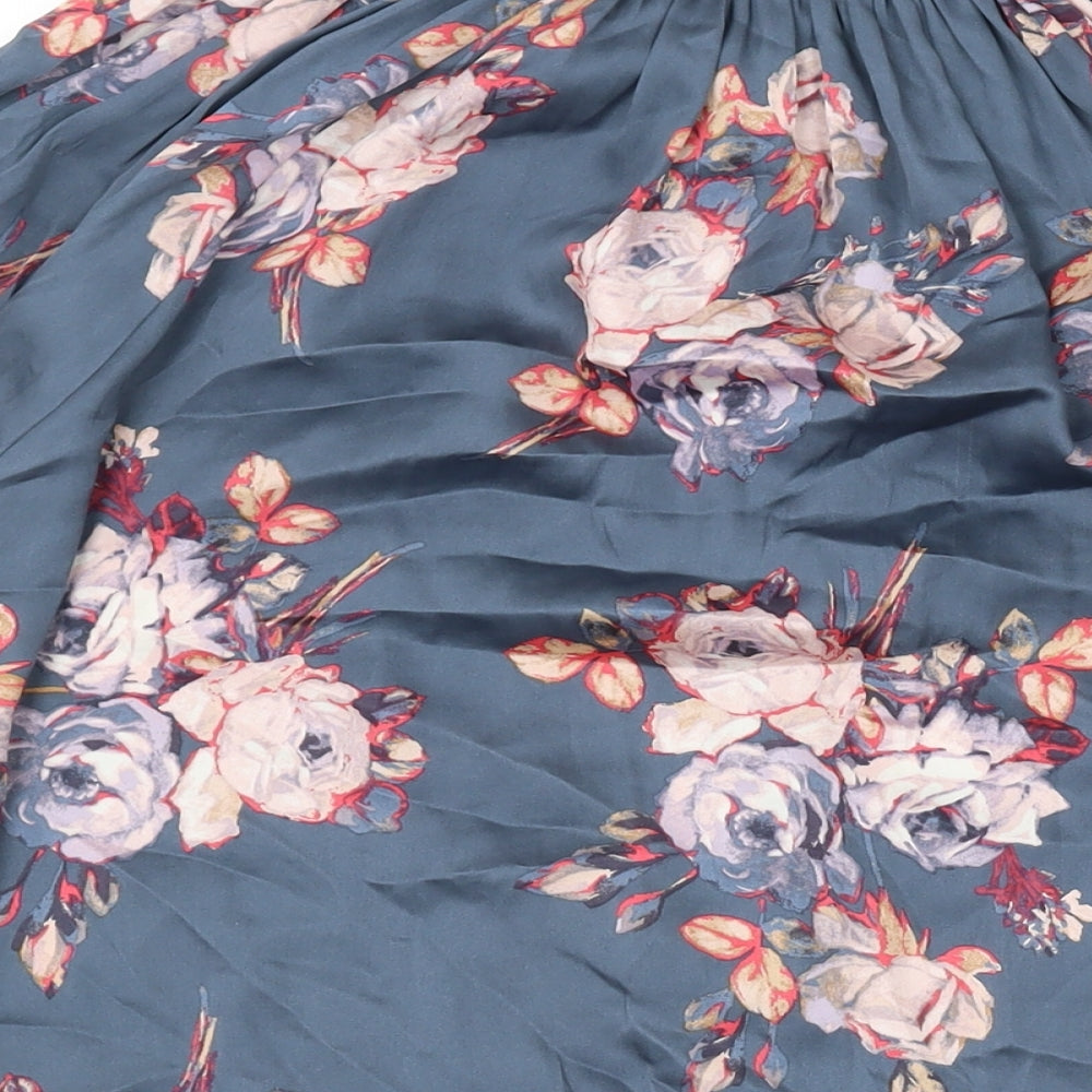 Marks and Spencer Womens Blue Floral Polyester Basic Button-Up Size 16 V-Neck