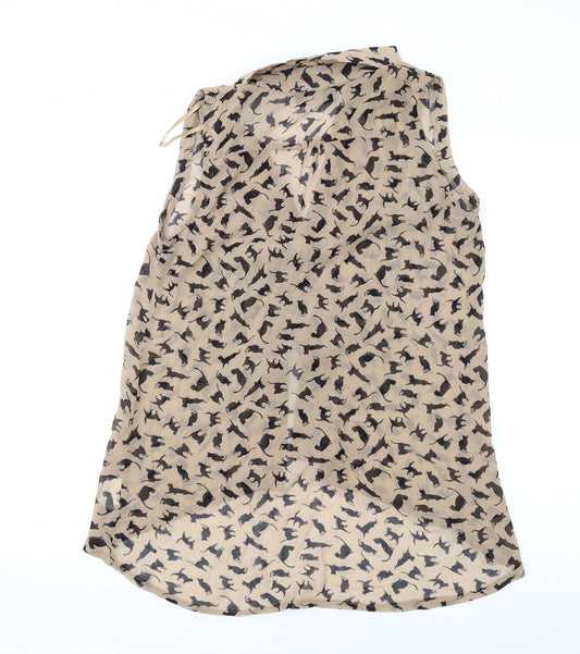 AX Paris Womens Brown Geometric Polyester Basic Blouse Size 10 Collared - Cat print