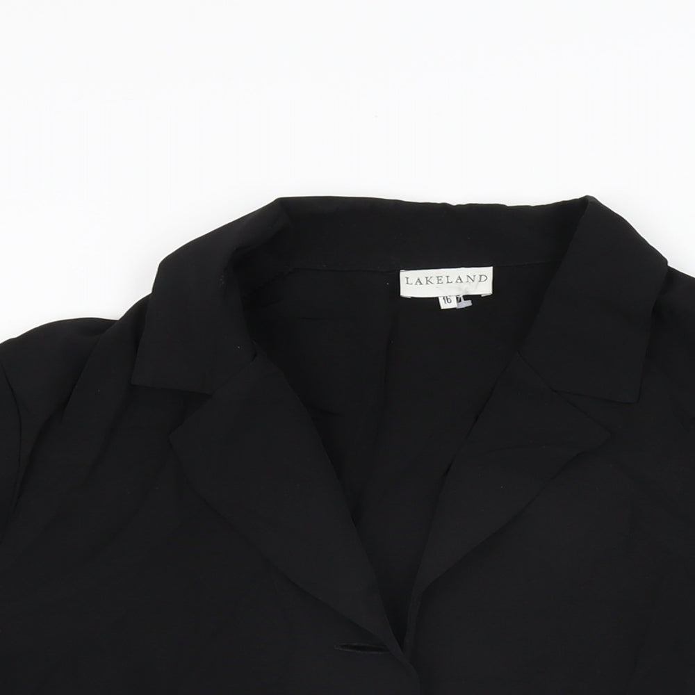 Lakeland Womens Black Viscose Basic Button-Up Size 16 V-Neck