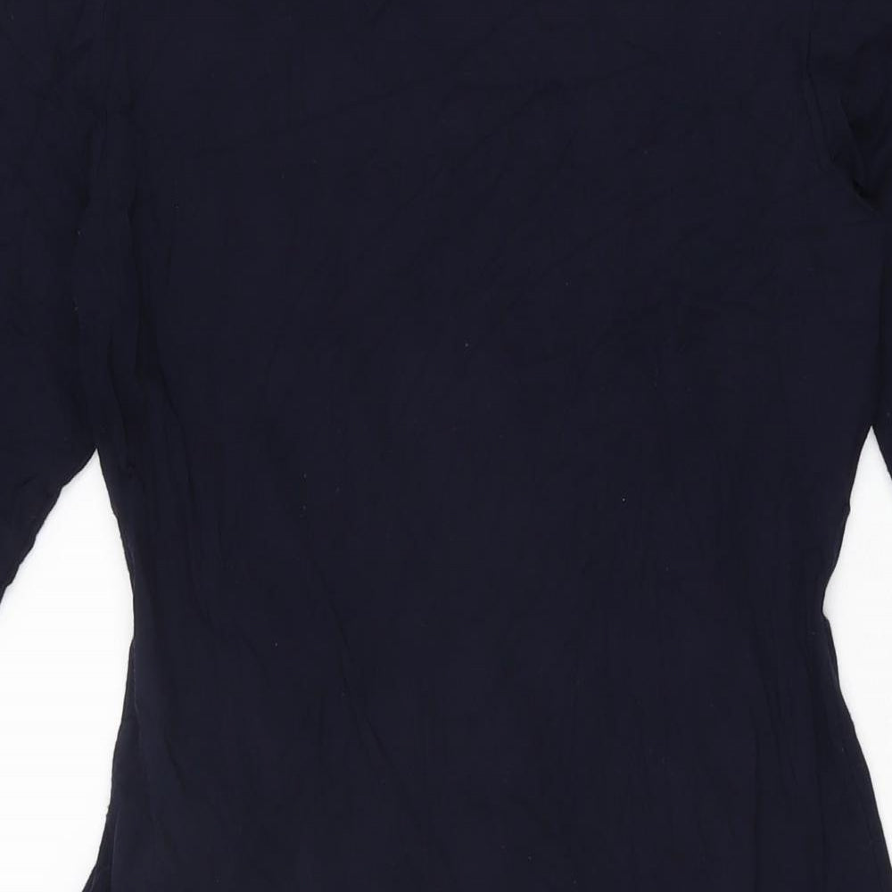 Brand and care label for Kaliko women’s blue viscose bodycon, size UK 14, v-neck pullover