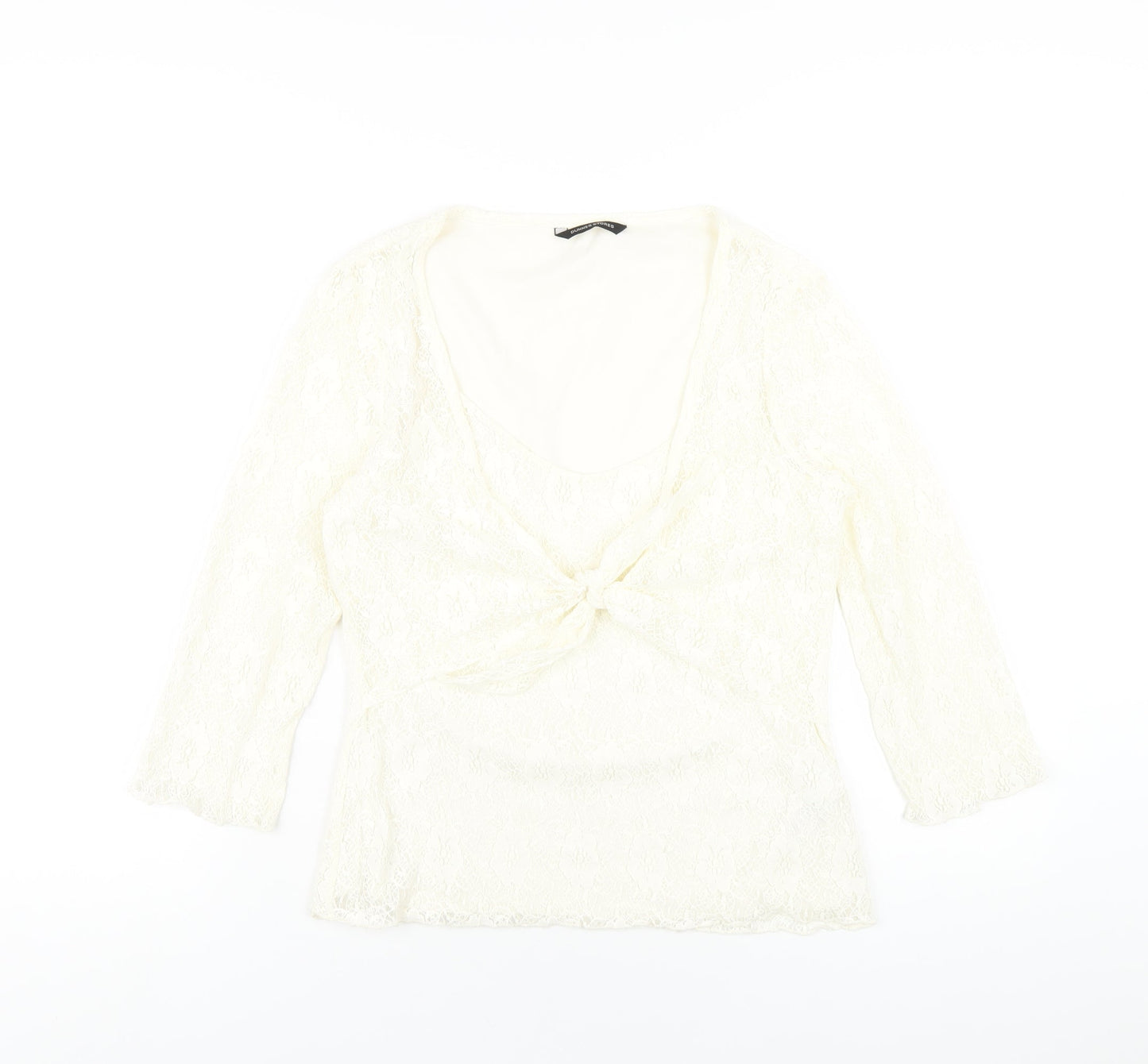 Dunnes Stores Womens Ivory Nylon Basic T-Shirt Size 14 Round Neck