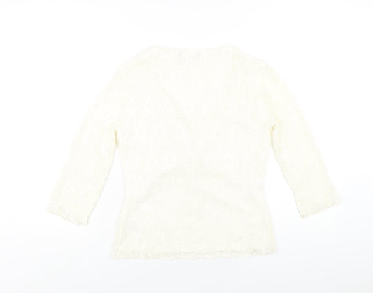 Dunnes Stores Womens Ivory Nylon Basic T-Shirt Size 14 Round Neck