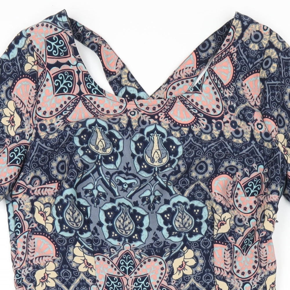 Hollister Womens Multicoloured Geometric Polyester A-Line Size S Round Neck Zip
