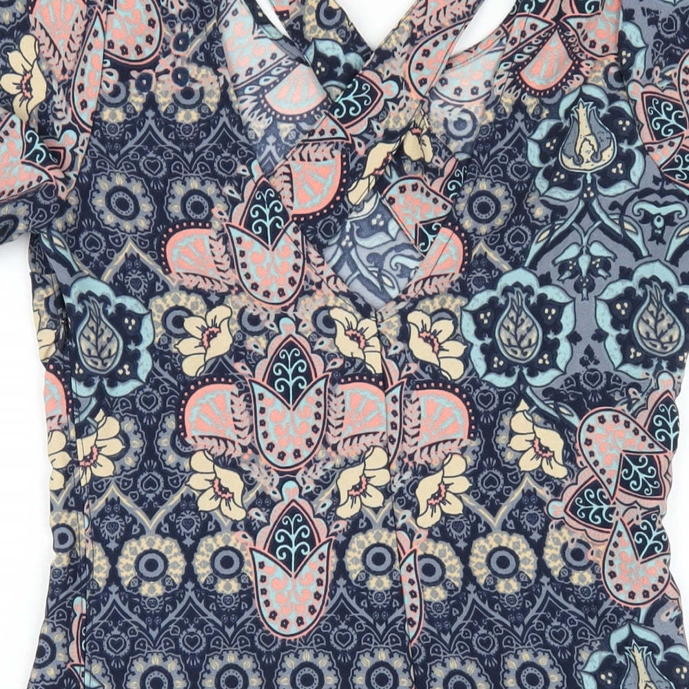 Hollister Womens Multicoloured Geometric Polyester A-Line Size S Round Neck Zip