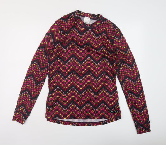 CRAFT Womens Multicoloured Geometric Polyester Basic T-Shirt Size XL Mock Neck Pullover