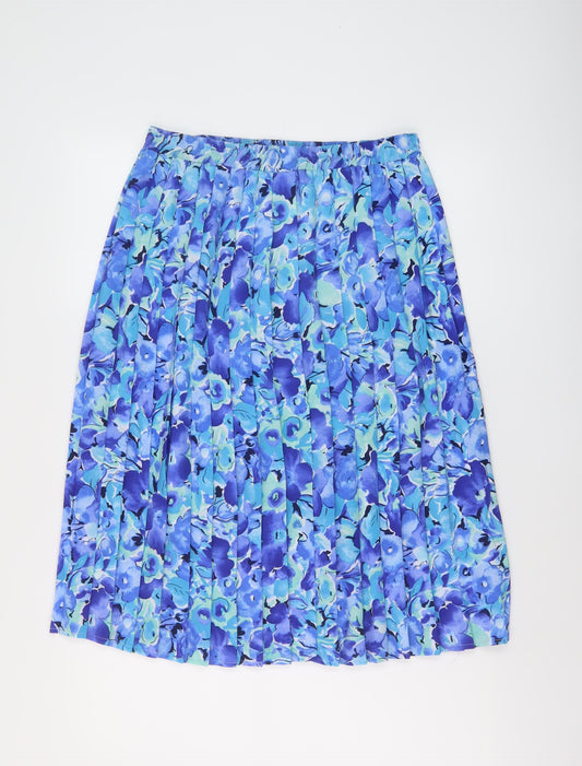 Afibel Womens Blue Floral Polyester Pleated Skirt Size 14