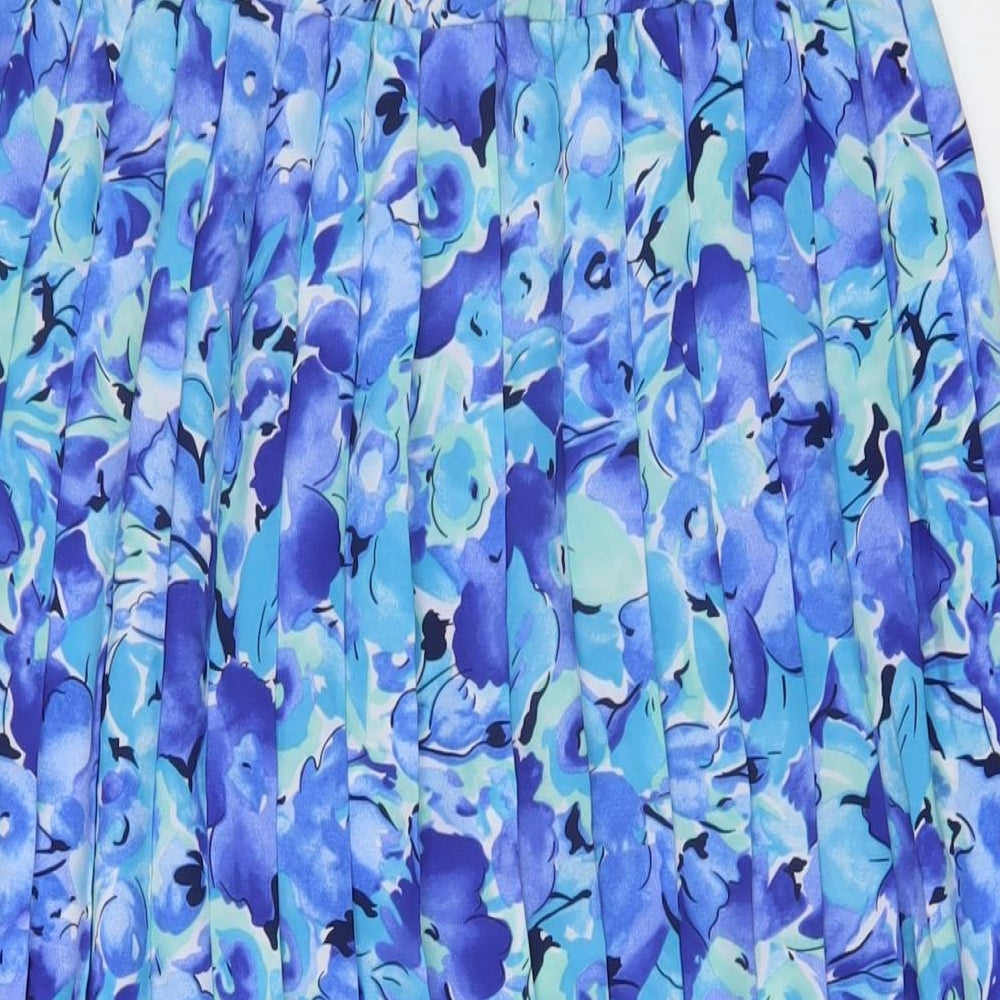 Afibel Womens Blue Floral Polyester Pleated Skirt Size 14