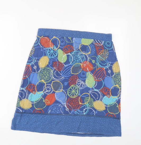 EWM Womens Blue Geometric Cotton A-Line Skirt Size 14 - Embroidered