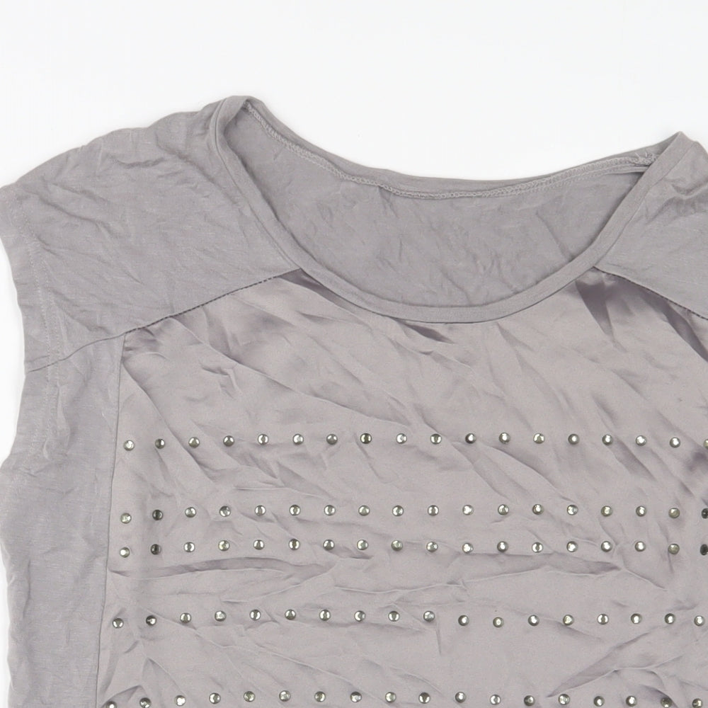 Klass Womens Grey Viscose Basic T-Shirt Size M Boat Neck - Beaded