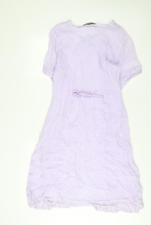 Reflect Womens Purple Polyester Sheath Size M Boat Neck Button - Embroidered