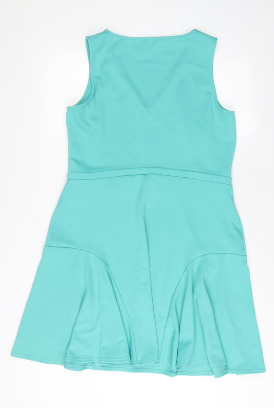 Scarlett B Womens Blue Polyester Fit & Flare Size 18 V-Neck Pullover - Pleated
