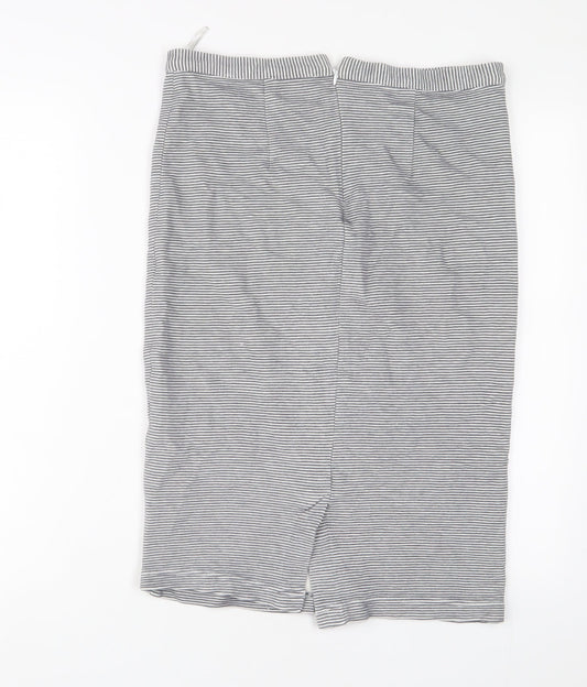 Topshop Womens Blue Striped Cotton A-Line Skirt Size 14 Zip