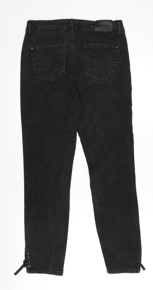 Love Jeans Womens Grey Cotton Blend Straight Jeans Size 30 in L27 in Regular Zip - Lace Up Detail
