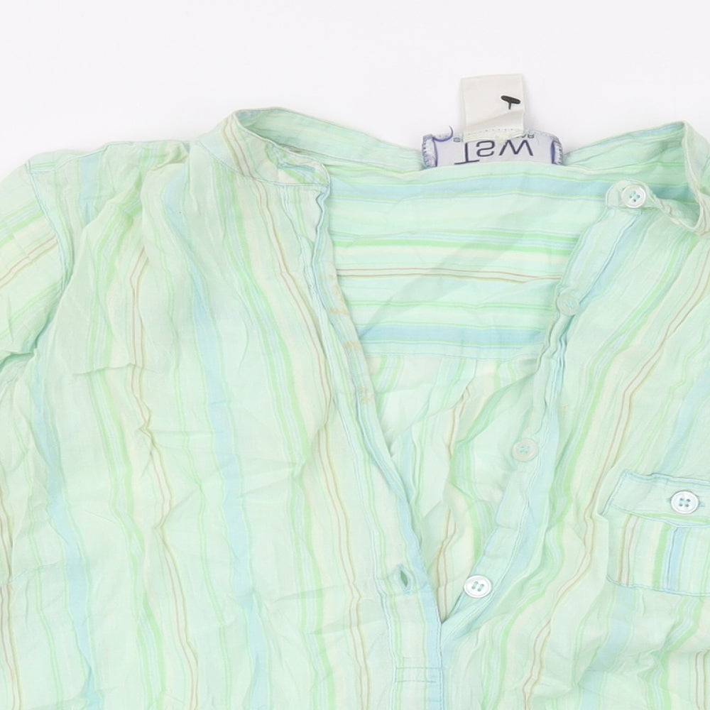 TSW Womens Green Striped Cotton Basic Button-Up Size 14 Collared