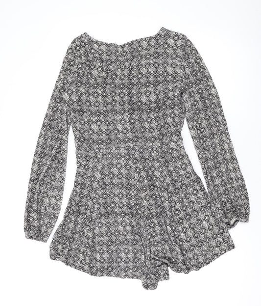 American Eagle Outfitters Womens Black Geometric Cotton Playsuit One-Piece Size M Pullover