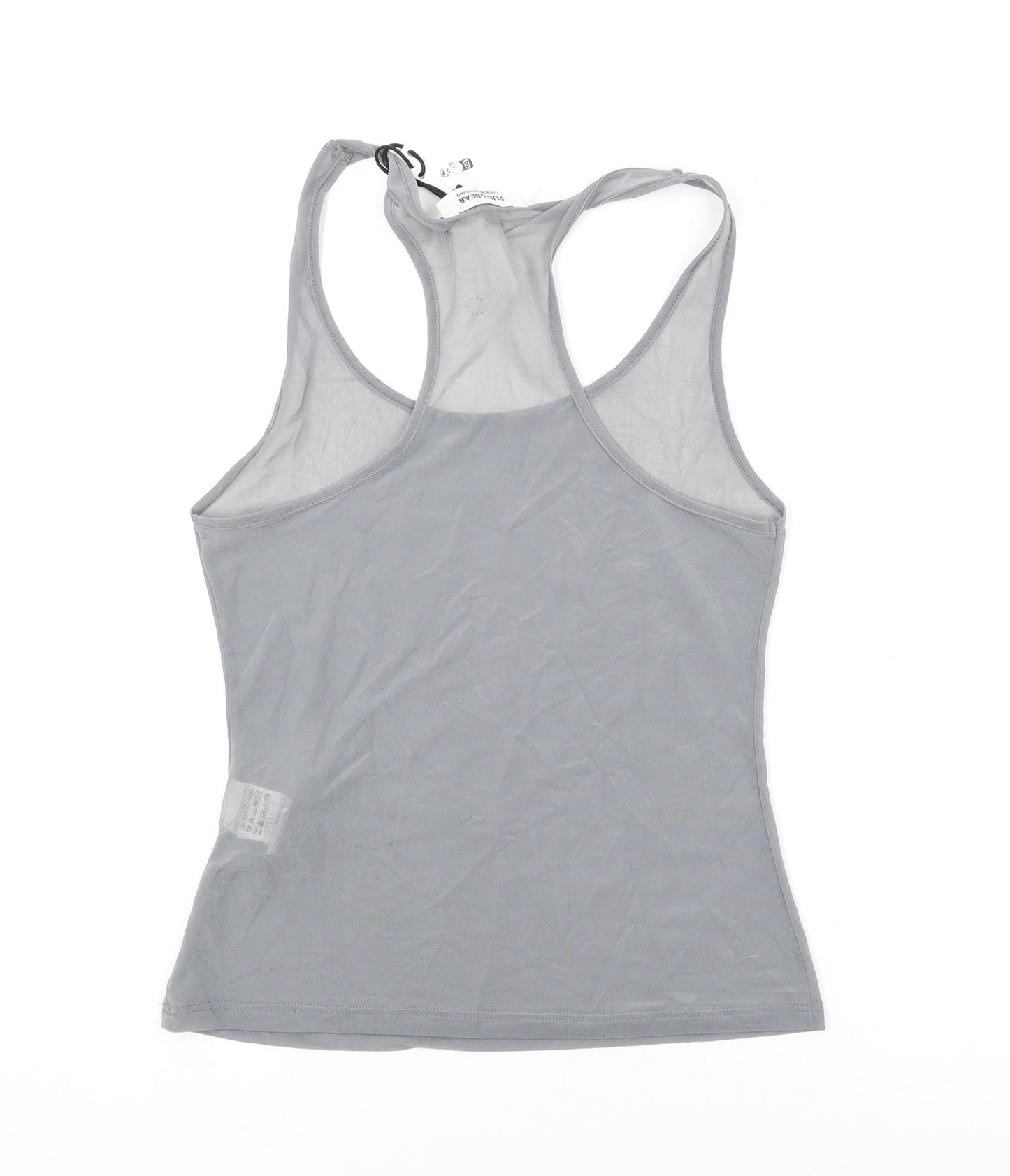 Pull&Bear Womens Grey Polyester Basic Tank Size S Scoop Neck