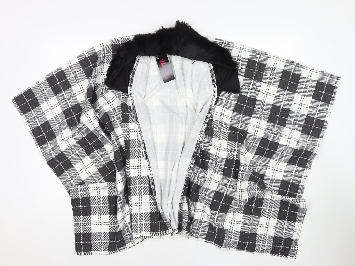 Charmine Womens Black Check Polyester Shawl/Wrap - Collared