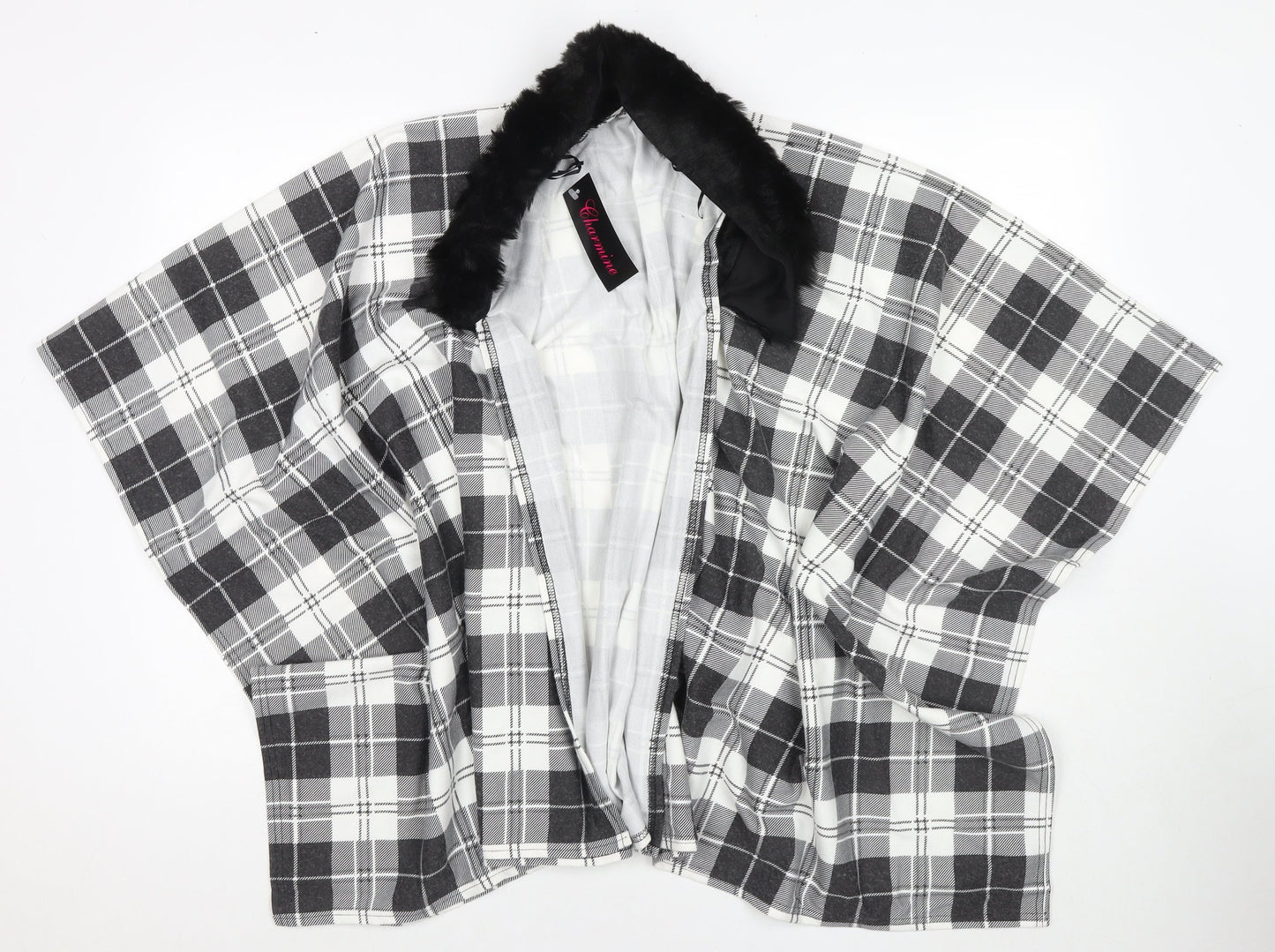 Charmine Womens Black Check Polyester Shawl/Wrap - Collared