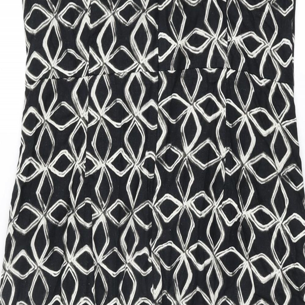 Marks and Spencer Womens Black Geometric Viscose A-Line Size 10 V-Neck Zip