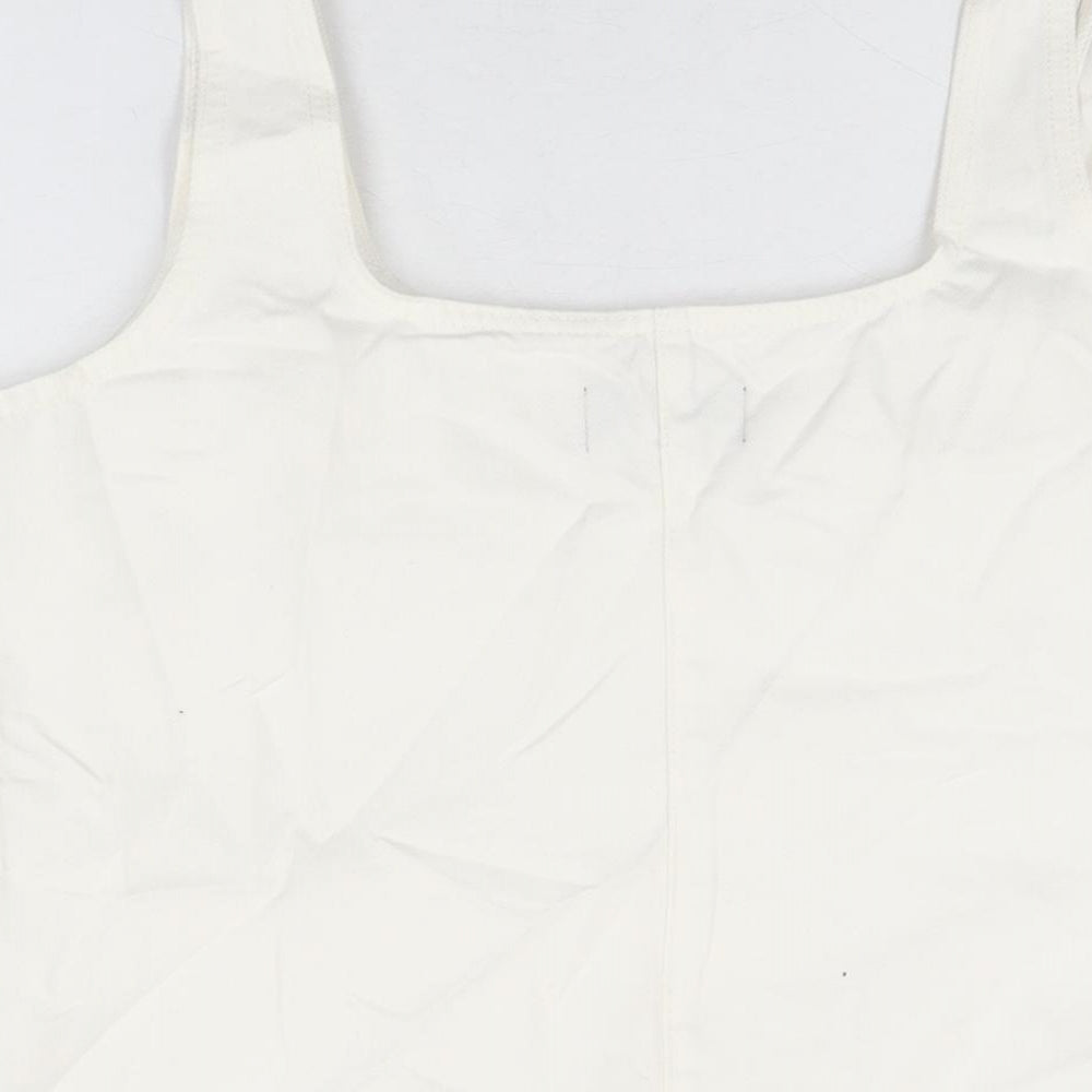 Brand and care label for ASOS women’s ivory cotton shift, size UK 16, square neck zip