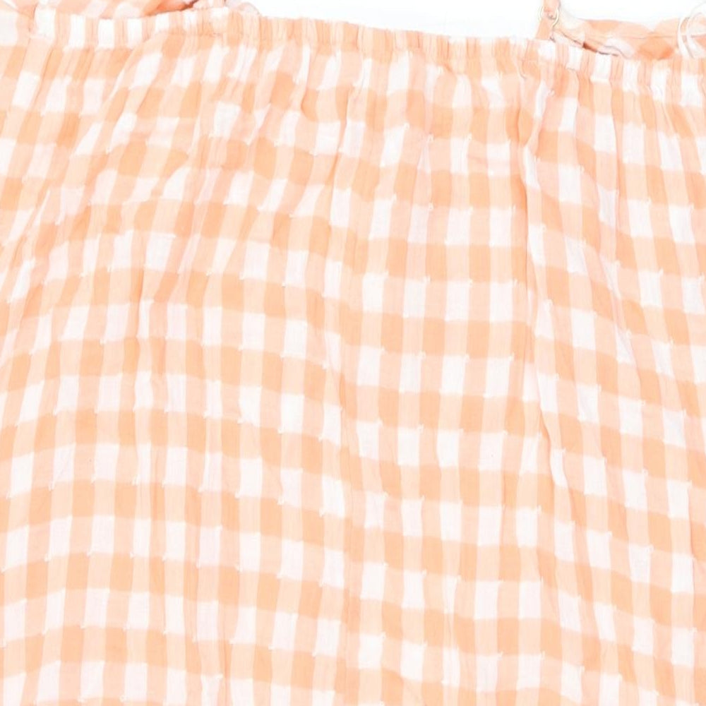 Marks and Spencer Womens Orange Gingham Polyester Shift Size 14 Scoop Neck Tie