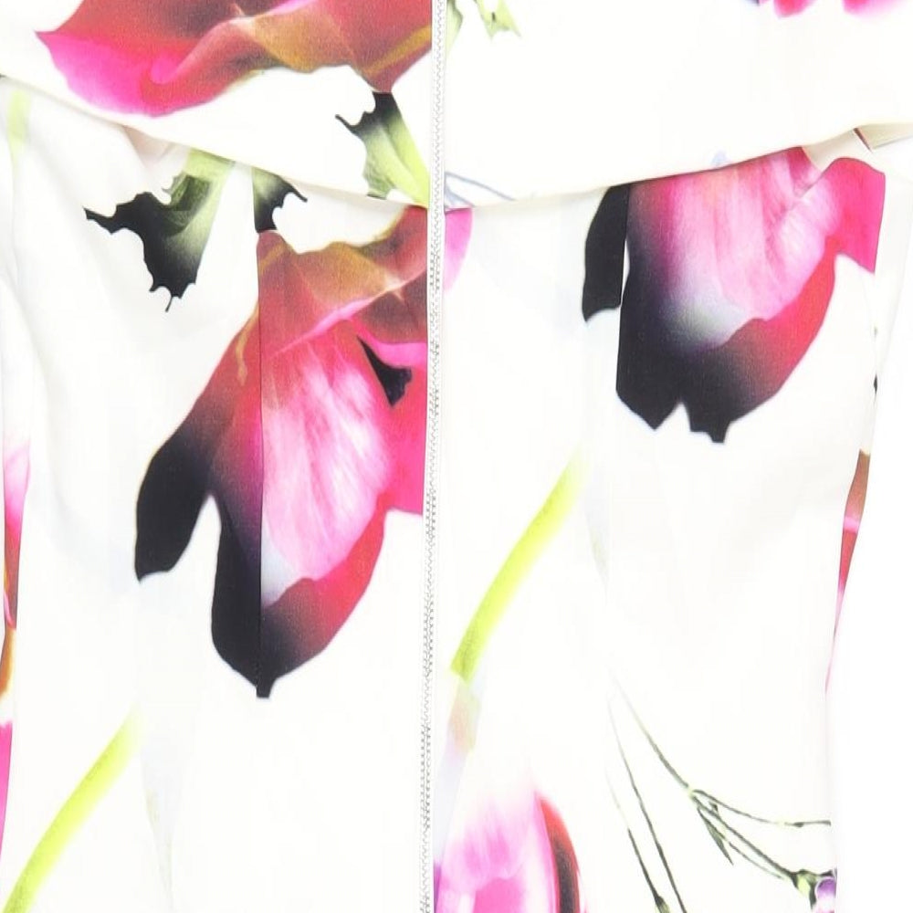 Brand and care label for Roman women’s multicoloured floral polyester bodycon, size UK 10, square neck zip