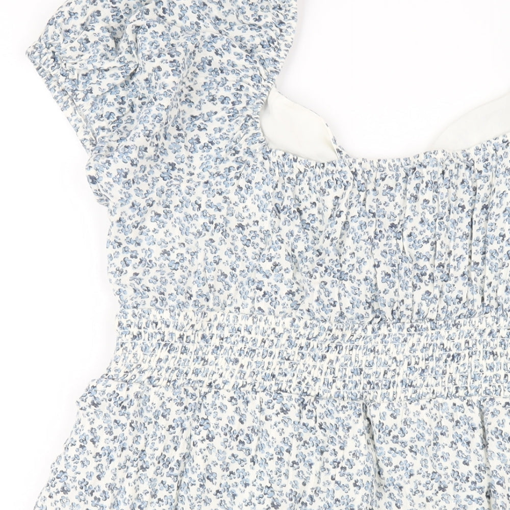 American Eagle Outfitters Womens Blue Floral Cotton A-Line Size L V-Neck Pullover