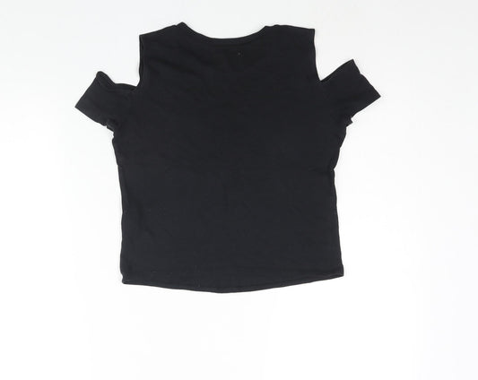 Hollister Womens Black Polyester Basic T-Shirt Size S Round Neck - Cold Shoulder