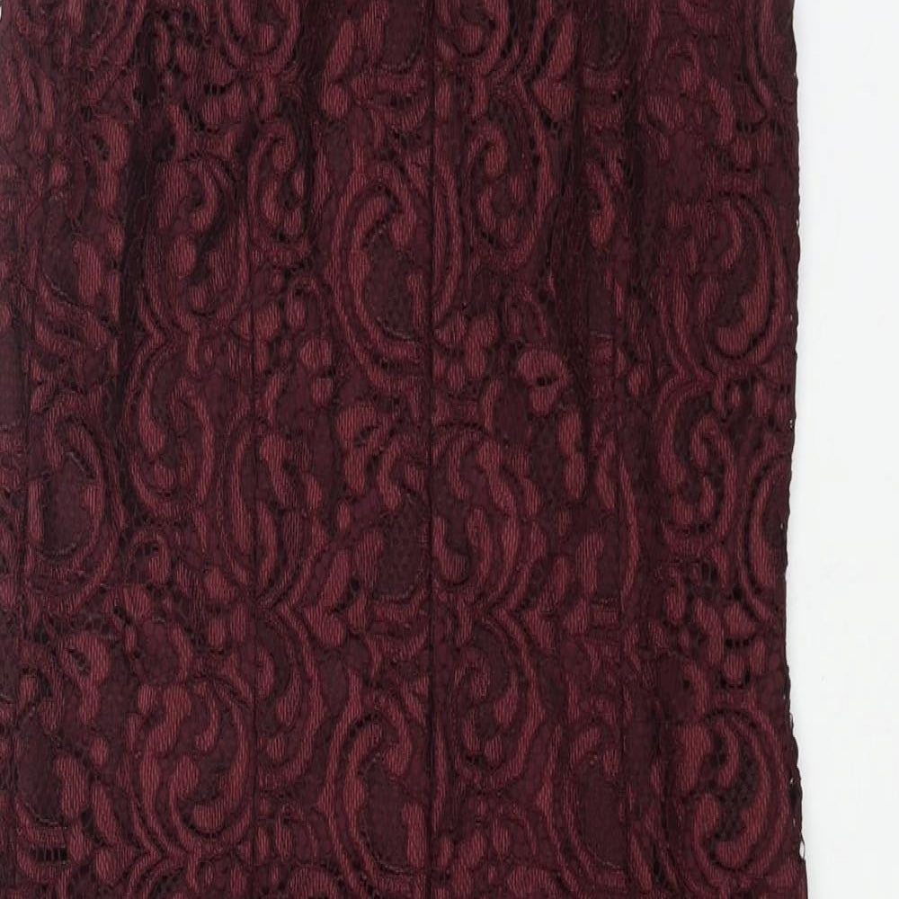 Brand and care label for Miss Selfridge women’s purple nylon shift, size UK 10, mock neck zip