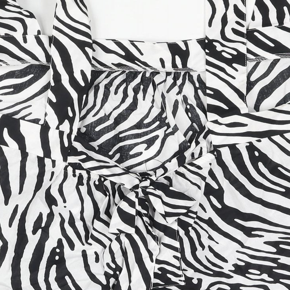 Marks and Spencer Womens Black Animal Print Cotton Basic Blouse Size 22 Square Neck - Zebra Print