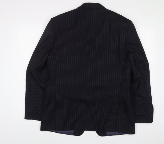 Marks and Spencer Mens Blue Striped Wool Jacket Suit Jacket Size 40 Regular - Inside Pockets