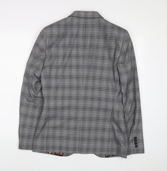 NEXT Mens Grey Plaid Polyester Jacket Suit Jacket Size 38 Regular