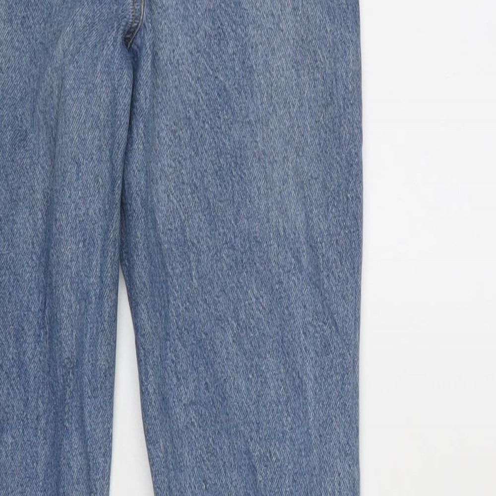 Brand and care label for Denim & Co. girls’ blue cotton straight jeans, size 9-10, years regular zip - distressed