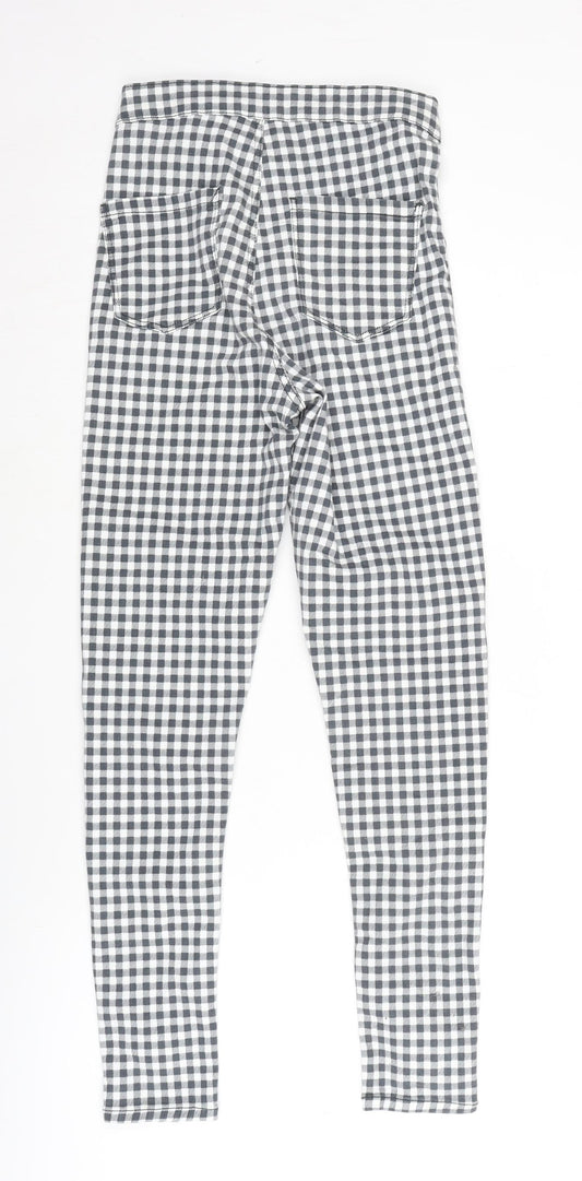Topshop Womens Grey Check Cotton Blend Straight Jeans Size 26 in L27 in Regular Zip