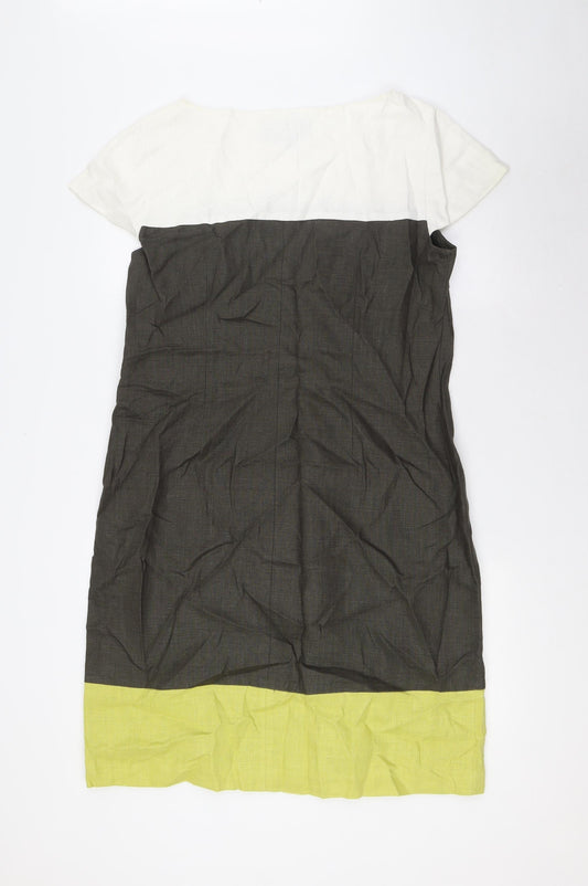 Fenn Wright Manson Womens Green Linen Pencil Dress Size 14 Boat Neck Zip