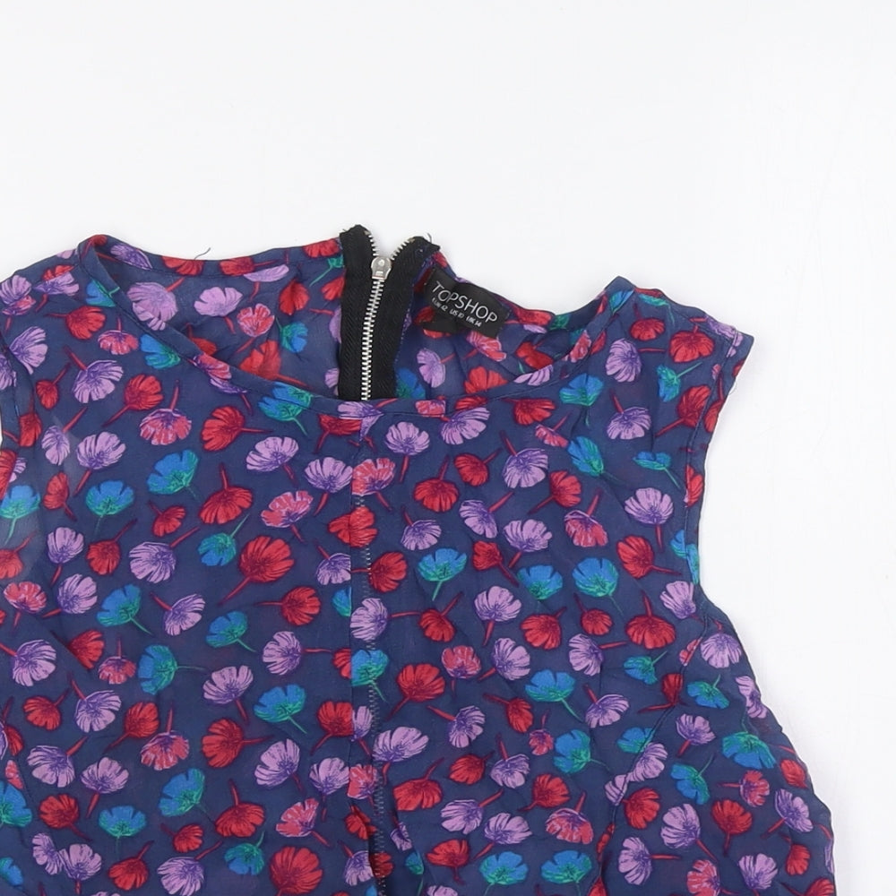 TOPS Womens Multicoloured Floral Viscose Basic Blouse Size 14 Round Neck - Shear