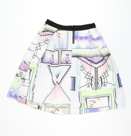 River Island Womens Multicoloured Geometric Cotton Swing Skirt Size 14 Zip