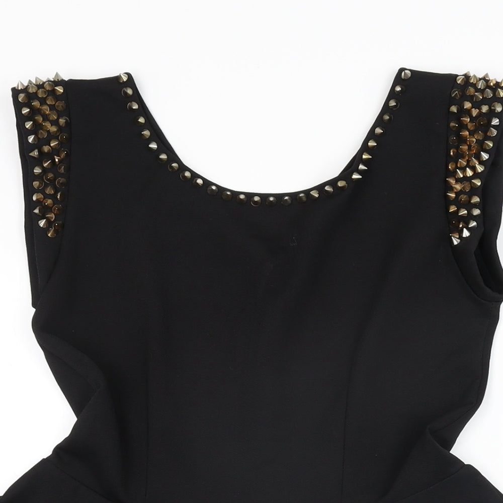 Point Womens Black Polyester Basic T-Shirt Size 10 Round Neck