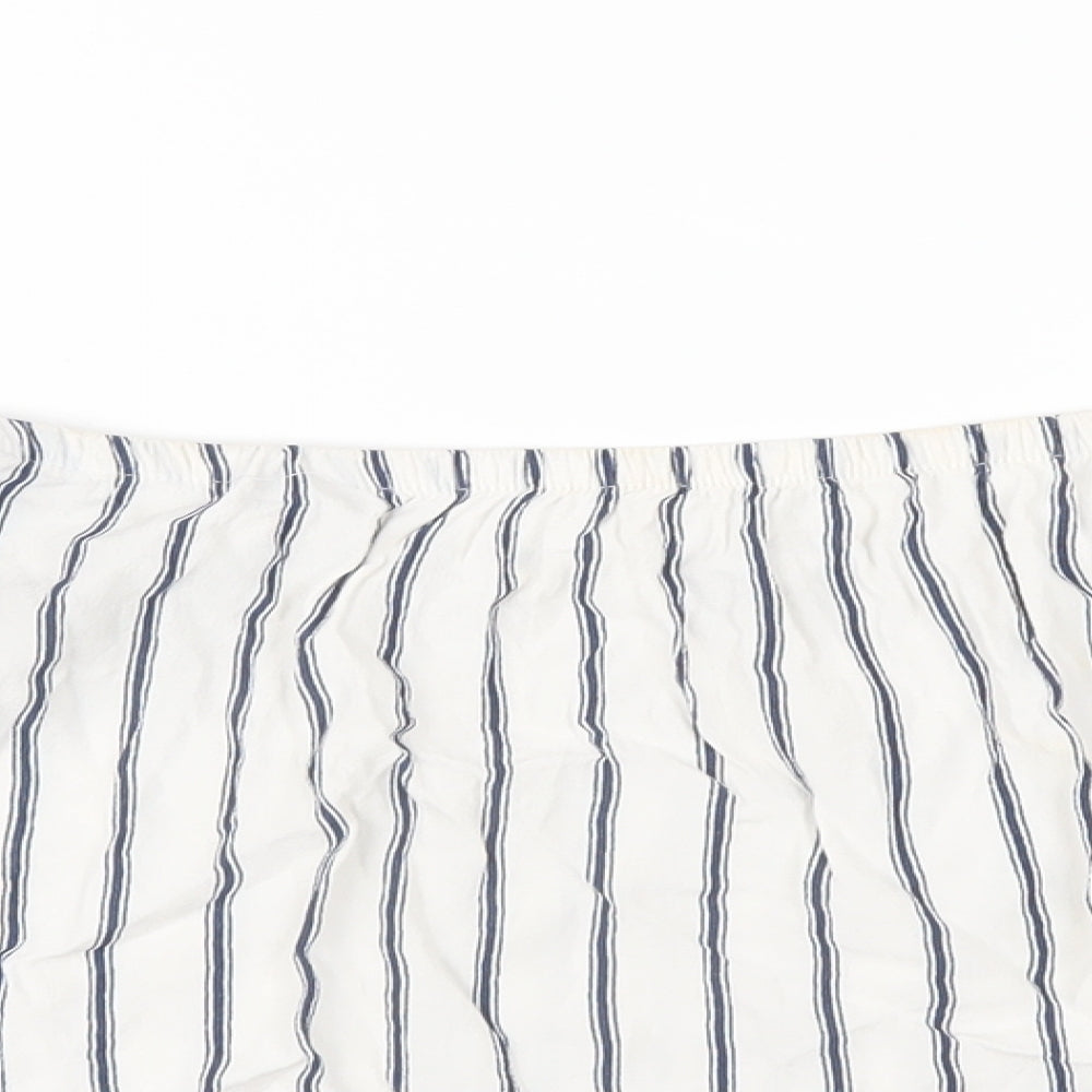 Pull&Bear Womens White Striped Viscose Basic T-Shirt Size L Off the Shoulder