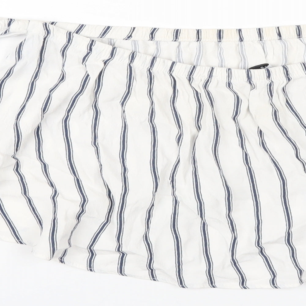 Pull&Bear Womens White Striped Viscose Basic T-Shirt Size L Off the Shoulder